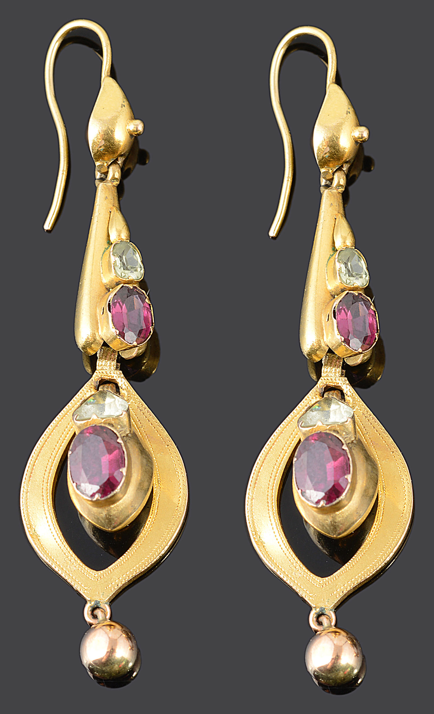A pair of attractive Victorian garnet drop earrings