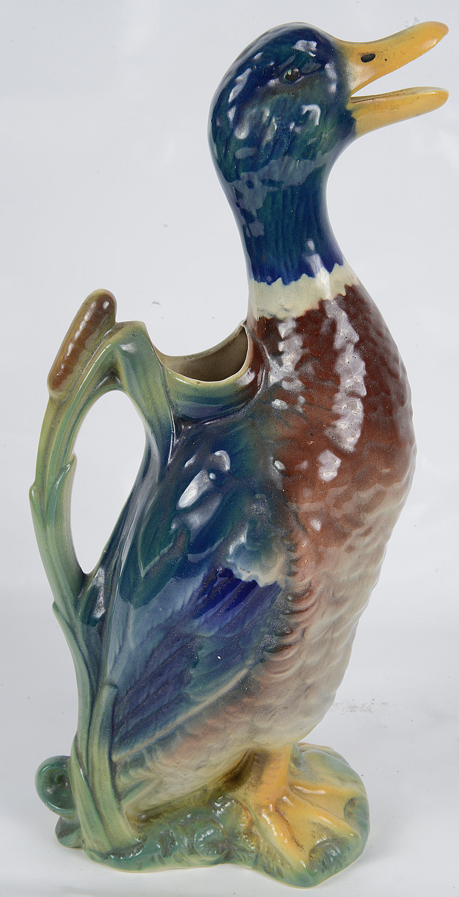 An early 20th century French pottery majolica novelty jug in the form of a duck - Image 2 of 3