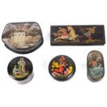 Five Russian lacquer trinket boxes (5)