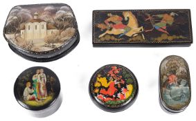 Five Russian lacquer trinket boxes (5)