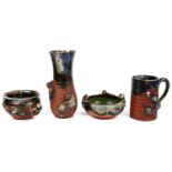 Six pieces of Japanese Sumida Gawa pottery (4)
