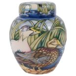 A modern Moorcroft Pottery Collectors Club 'Eider ducks' ginger jar and cover