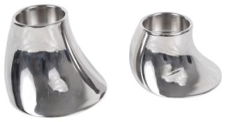 A pair of contemporary Danish Georg Jensen stainless steel candle holders (2)