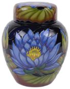 A modern Moorcroft Pottery 'Blue Lotus' ginger jar and cover designed by Rachel Bishop