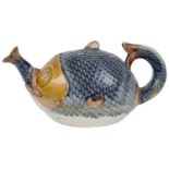 A 19th century novelty majolica teapot in the form of a fish