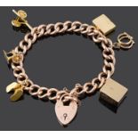 A 9ct rose gold curb link charm bracelet