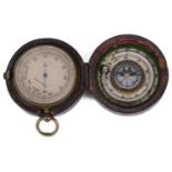 A Victorian gilt metal pocket barometer, thermometer and compass compendium