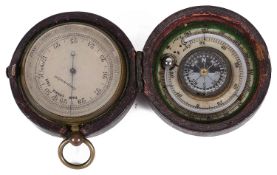 A Victorian gilt metal pocket barometer, thermometer and compass compendium