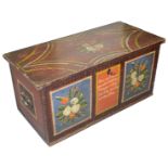 A 19th century German polychrome painted pine blanket box
