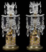 A pair of George III ormolu mounted lustre candlesticks (2)