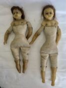 Two Victorian wax headed cloth bodied dolls (2)