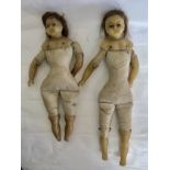 Two Victorian wax headed cloth bodied dolls (2)