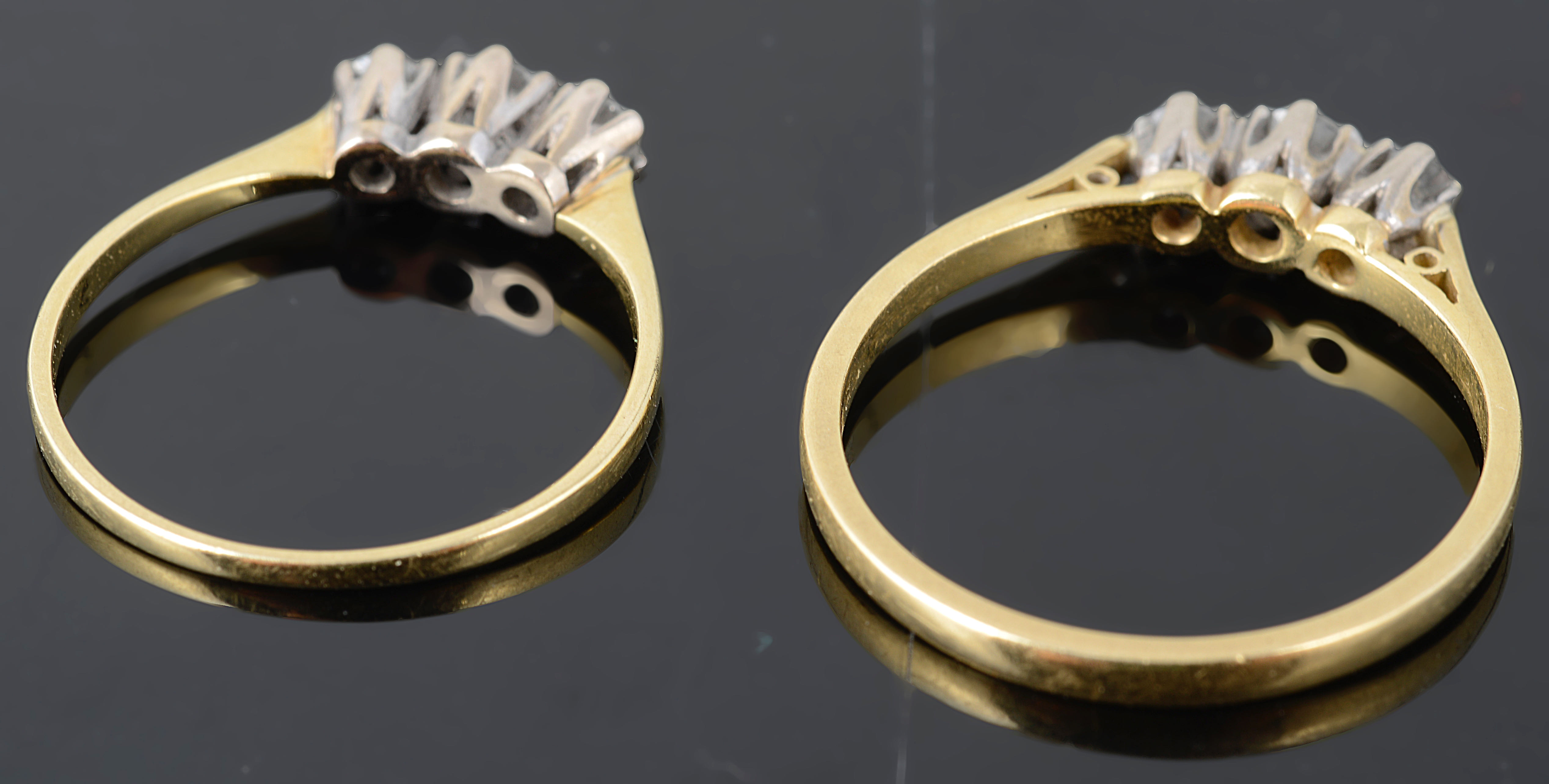 Two delicate three stone diamond set rings - Image 2 of 2