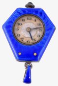 An early 20th century Swiss silver and blue guillioche enamel pendant fob watch