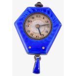 An early 20th century Swiss silver and blue guillioche enamel pendant fob watch