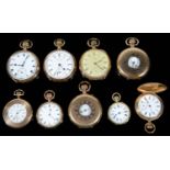 A collection of nine gold plated top wind pocket watches, (9)