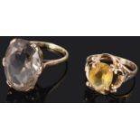 Two gold mounted gem set dress rings