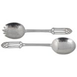 A pair of Arts and Crafts silver salad servers