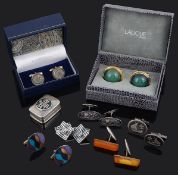 A small collection of cufflinks including Lalique and Liberty