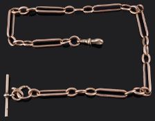 A heavy fancy link 9ct rose gold watch Albert chain