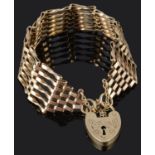 A contemporary 9ct gold six bar gate bracelet