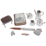 A contemporary novelty miniature silver four piece tea and coffee service; others