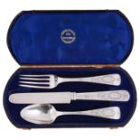A 19th century American Tiffany & Co. sterling silver knife, fork and spoon christening set