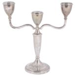 Contemporary silver three branch candelabra; others