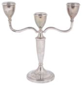 Contemporary silver three branch candelabra; others