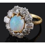 A large opal and diamond set cocktail cluster ring, circa 1940