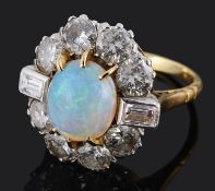 A large opal and diamond set cocktail cluster ring, circa 1940