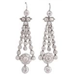 A pair of attractive belle époque diamond drop earrings