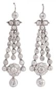 A pair of attractive belle époque diamond drop earrings