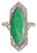 An attractive Art Deco jade and diamond set ring