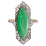 An attractive Art Deco jade and diamond set ring