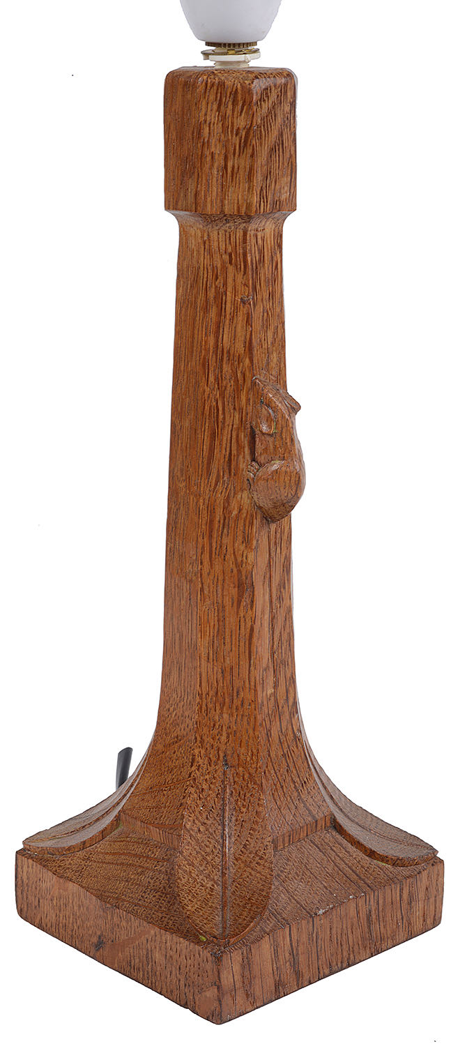 A Robert 'Mouseman' Thompson of Kilburn octagonal oak column table lamp