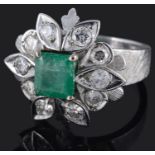 A large Continental emerald and diamond set dress ring