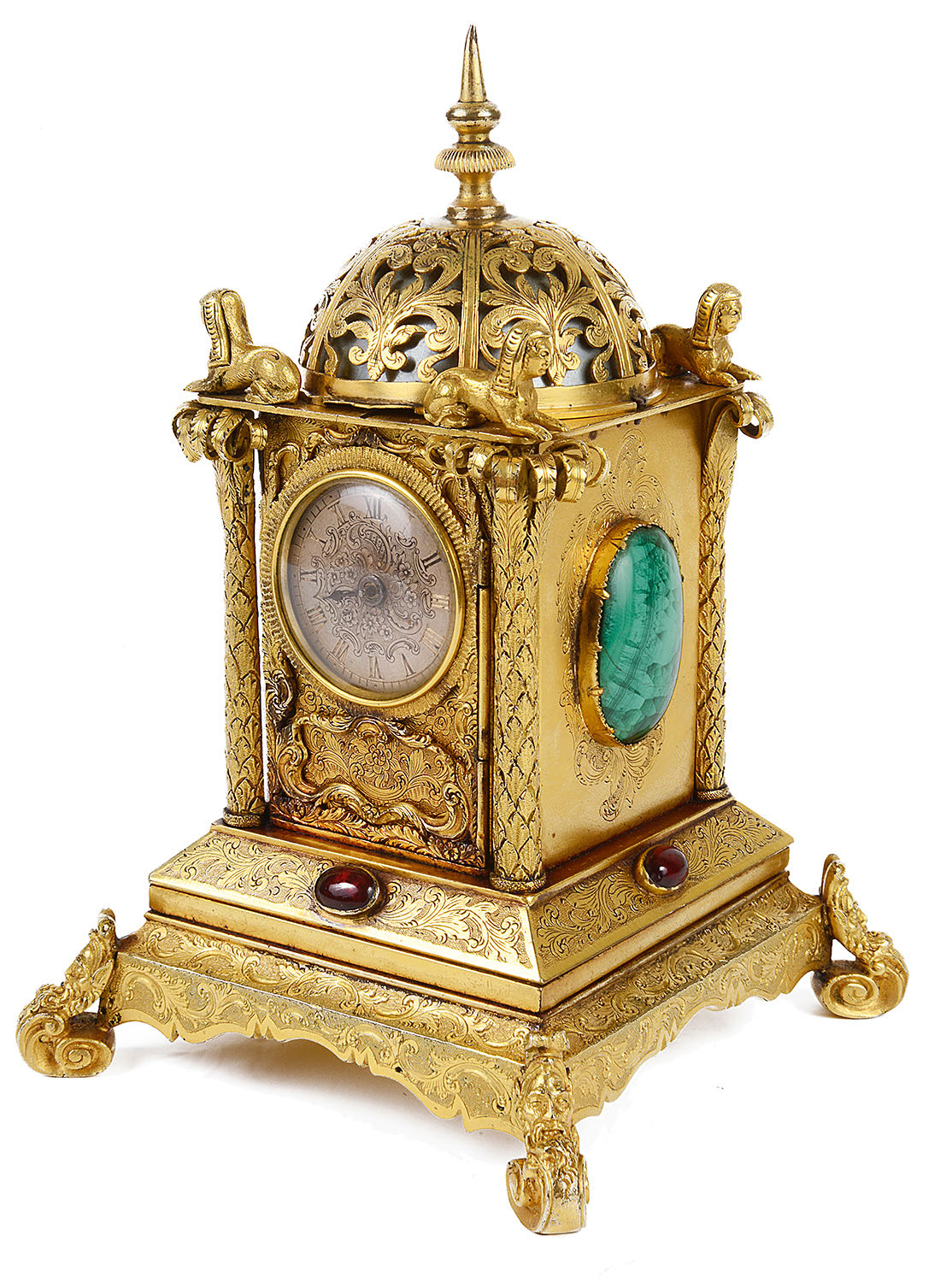 A Victorian small gilt brass Renaissance style clock