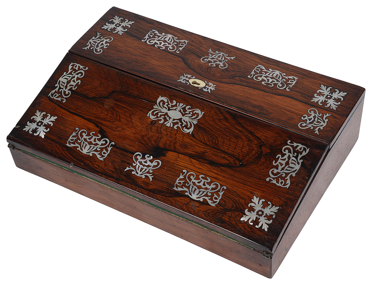 An early Victorian rosewood and mother of pearl inlaid lap desk
