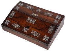 An early Victorian rosewood and mother of pearl inlaid lap desk