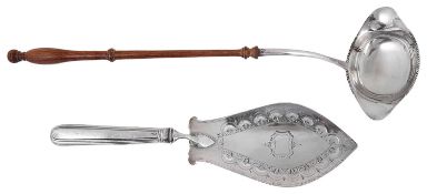 A George III silver fish slice and a modern silver toddy ladle