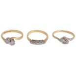 Three diamond set rings