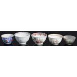 A late 18th / early 19th century Chinese famille rose porcelain tea bowl and four other tea bowls