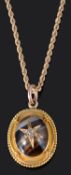 A Victorian Etruscan style diamond set banded agate pendant