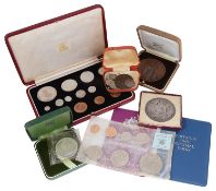 A Royal Mint George VI 1937 specimen coin set and other coins and medallions