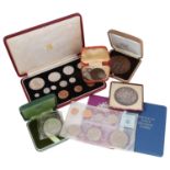 A Royal Mint George VI 1937 specimen coin set and other coins and medallions