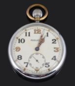 A Jaeger Le Coultre military issue chrome plated open faced pocket watch