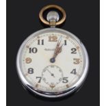 A Jaeger Le Coultre military issue chrome plated open faced pocket watch