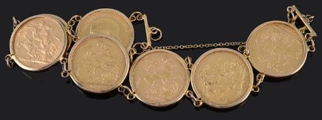 A seven sovereign coin set bracelet