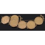 A seven sovereign coin set bracelet